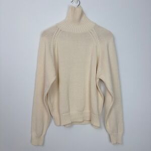 VTG Lands' End Womens Chunky Knit Turtleneck Drifter Sweater Sz Medium Cream USA